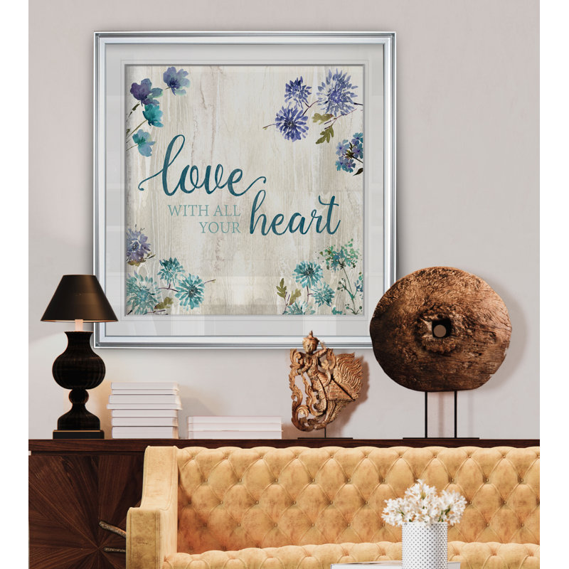 «All Your Heart», reproduction d'art textuel, H 37 po x l 37 po x P 1,5 po, Encadrement argenté