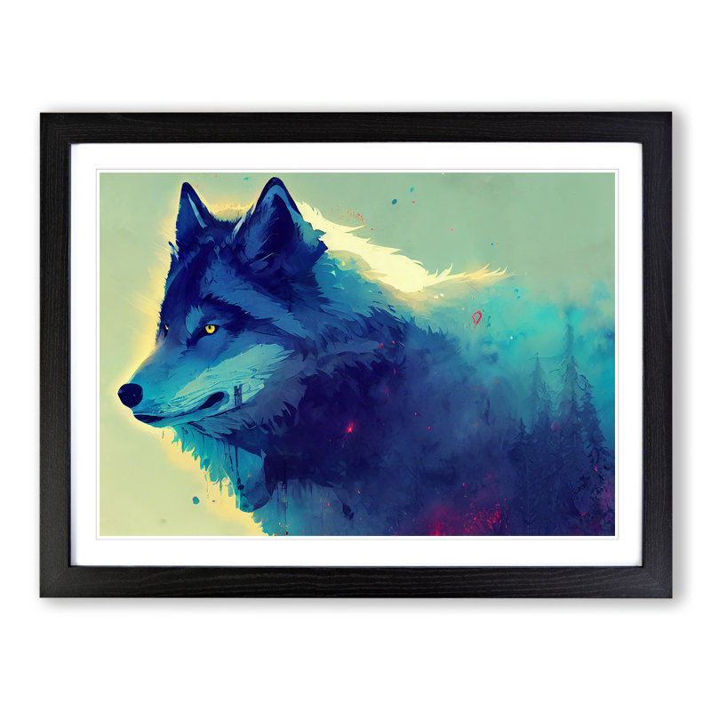 XH1022-10259X Wolf Art Painting Vol.2 - Single Picture Frame Print, 46cm H x 64cm W x 2cm D, Black Framed