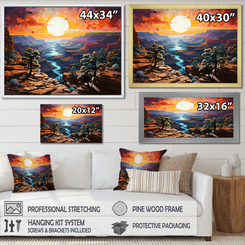 «Canyon Luminosité Pointillism I» sur toile, H 34 po x l 44 po x P 1,5 po, Cadre flottant noir