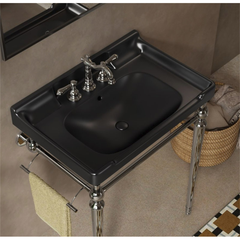 Lavabo de salle de bain en céramique 28 po Vici avec 3 trous pré-percés, sans armoire ni robinet, Noir