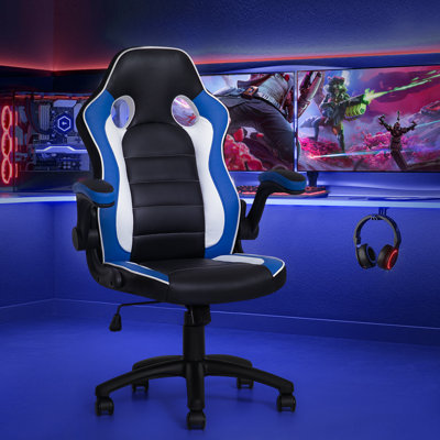 Faux Leather Computer Gaming Racer Chair, Adjustable Ergonomic Computer Racing Seat with Flip-Up Arm -  Inbox Zero, 358FB7585753445A9159B8B63F3CC2C1