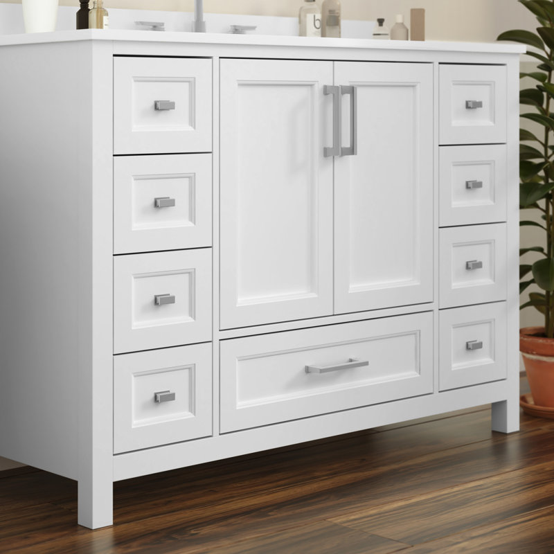 Chenoweth Bathroom Vanity With Sink, Storage Cabinet, And 9 Drawers, White, Gold