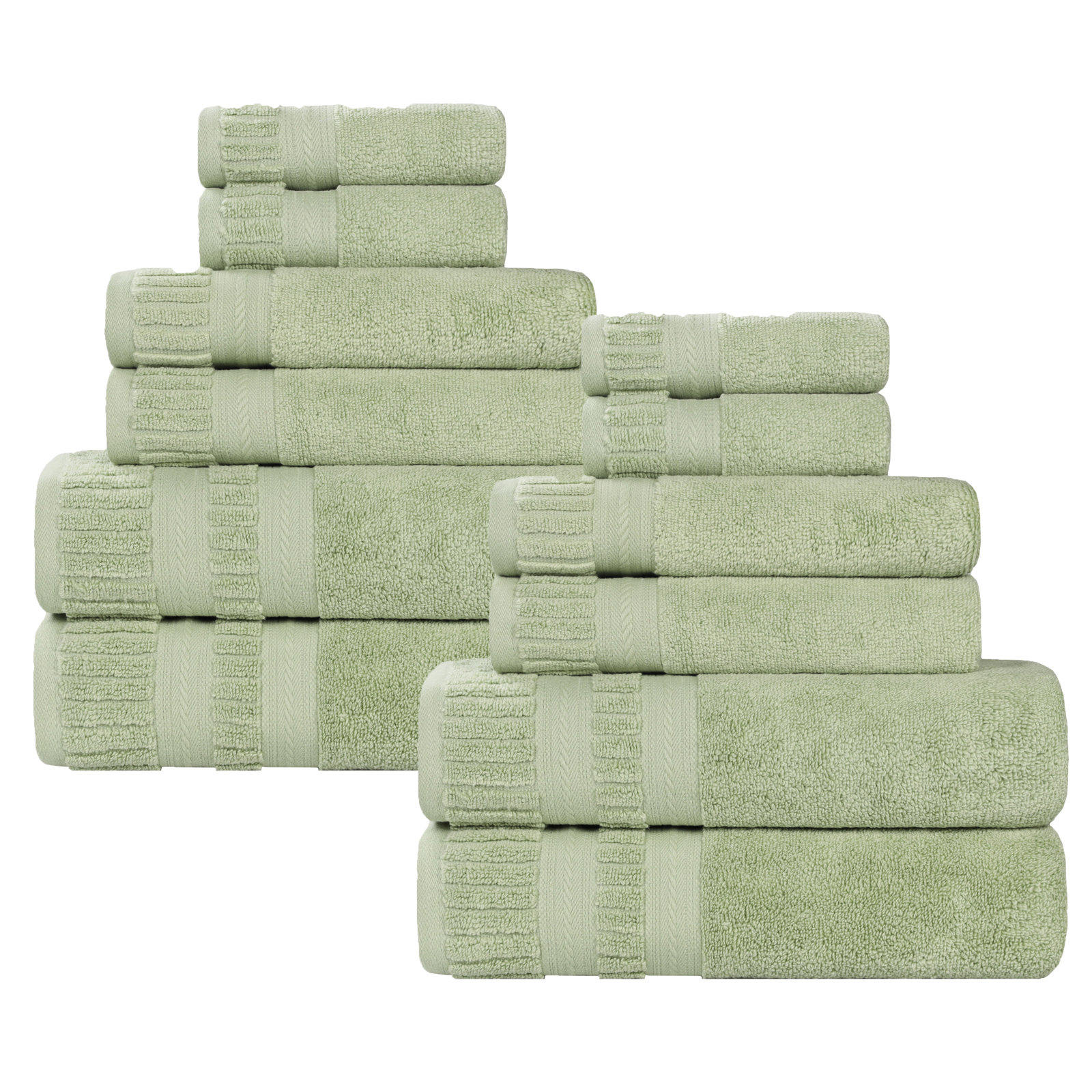 Zero-Twist Cotton Towel Set, 12 Piece Towel Set, Green