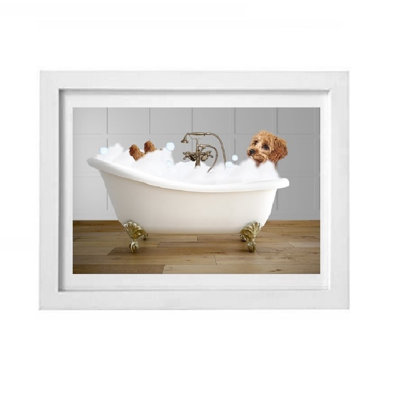 Cockerpoo In Bath Print - Cockapoo - Funny Dog Bathroom Wall Art - Cavapoo Picture - Vintage Bathtub