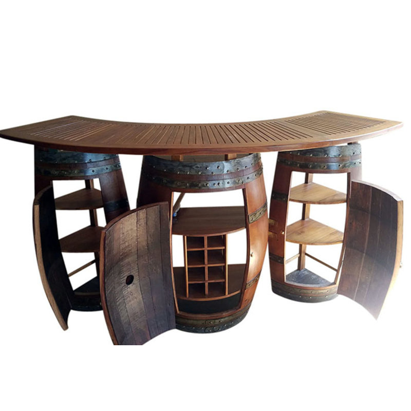 72'' Rustic Teak and Recycled Wine Barrel Foldable Home Bar