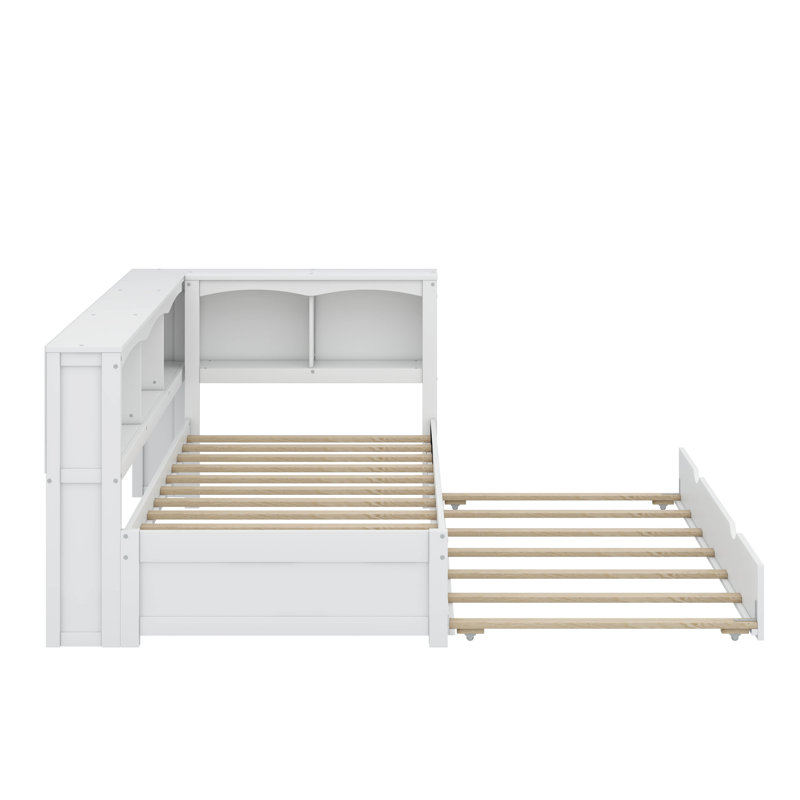 Lit de jour simple avec armoires de rangement, lit gigogne et ports USB, Blanc