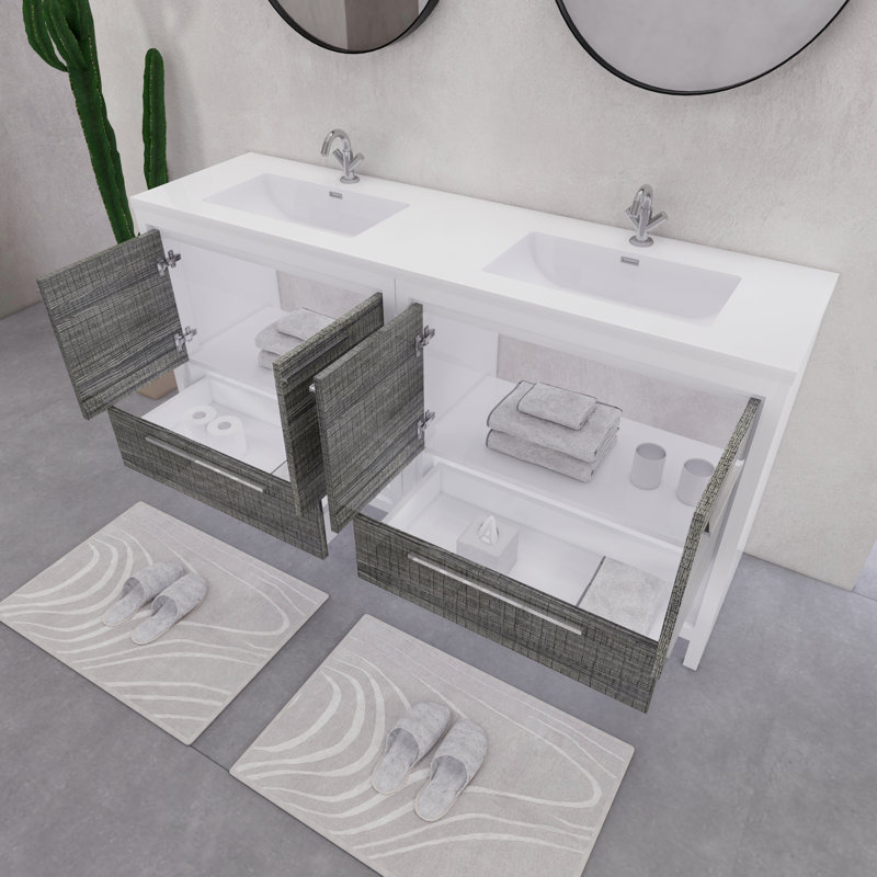 Ensemble de meuble-lavabo double 72 po Eden, Blanc lustré/ bois de frêne gris