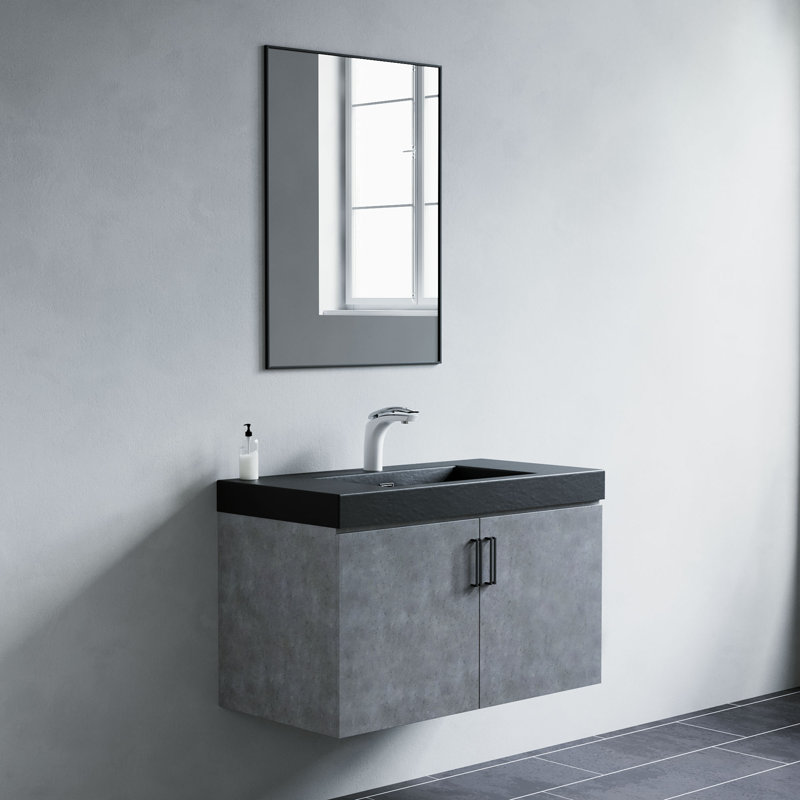 Akhilesh Wall Mirror, 31" H x 24" W, Black