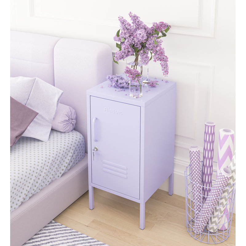 Lockable Metal End Table with Storage Cabinet, 2-Tier Nightstand with Adjustable Shelf, Easy Assembly Side Table for Living Room Bedroom Home Office