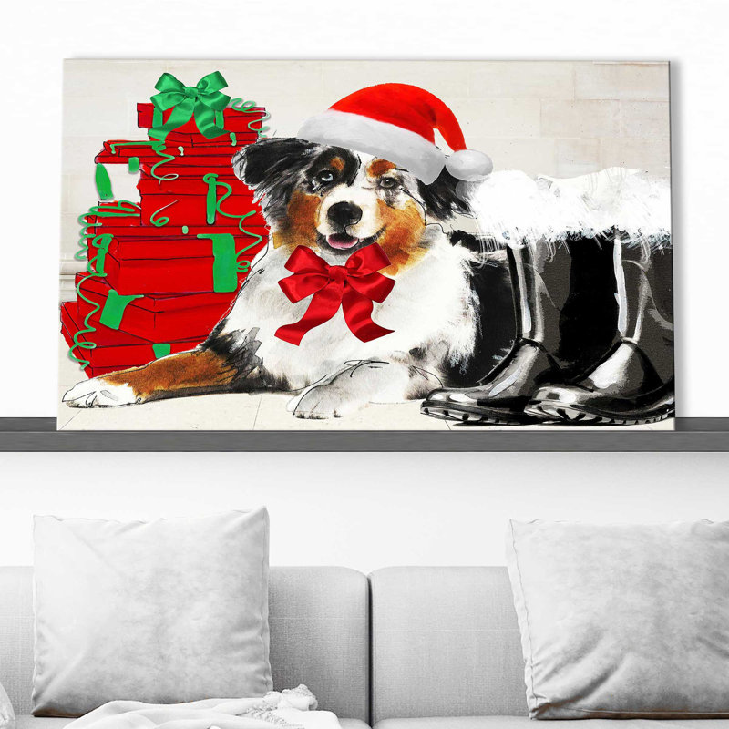 «Christmas Holiday Border Collie» par By Jodi - impression, H 28 po x l 48 po x P 1,5 po, Toile tendue