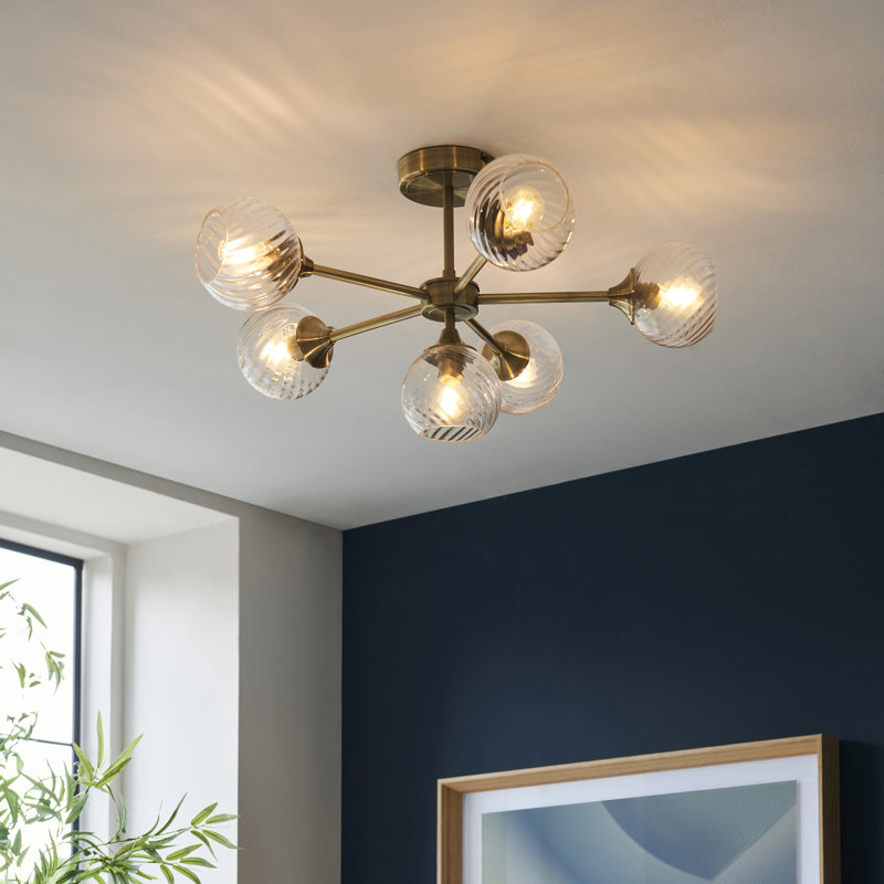 Londino Semi Flush Mount, Antique Brass/Clear Spiral Glass