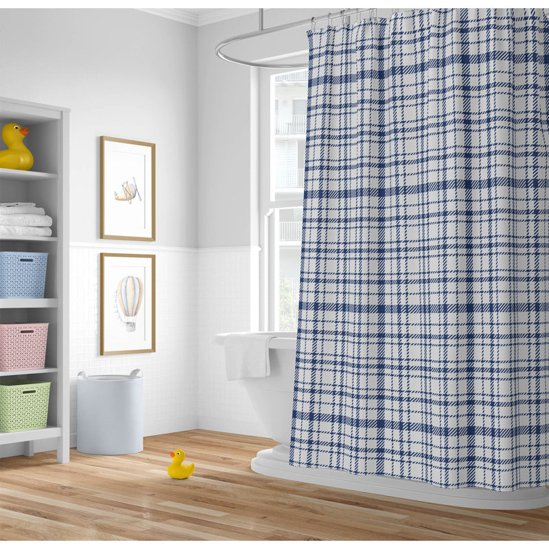 Liz Plaid Ultra-Thin Lightweight Shower Curtain, Navy