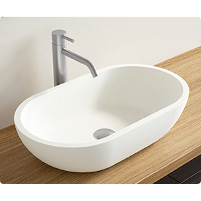 Badeloft 22" x 12.5" Oval Stone Resin Vessel Bathroom Sink WB-02-G in Glossy White, Gloss White