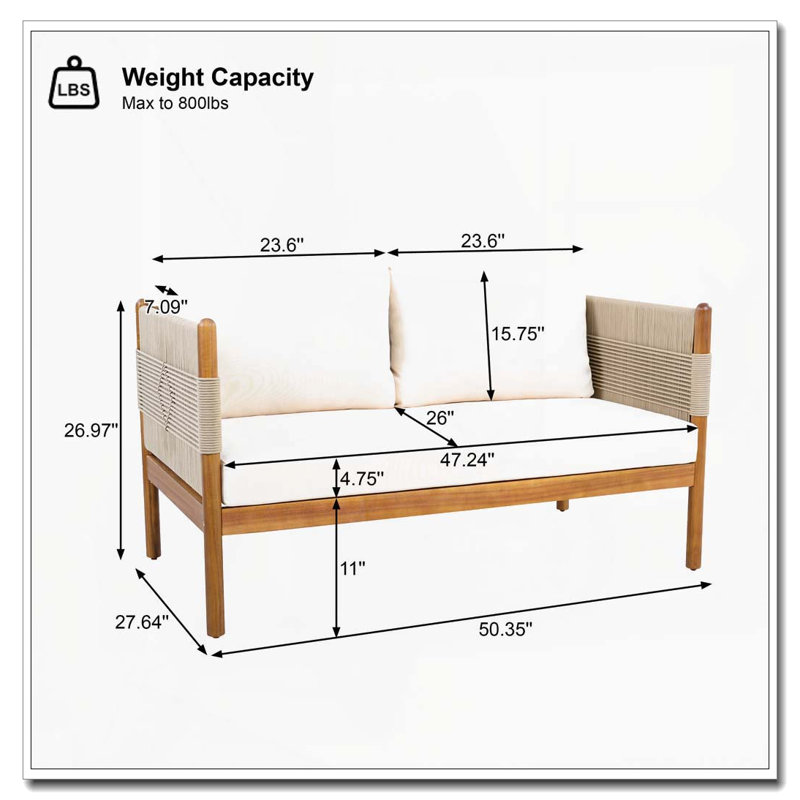 Canapé d'extérieur en bois d'acacia, Beige, crème, teck