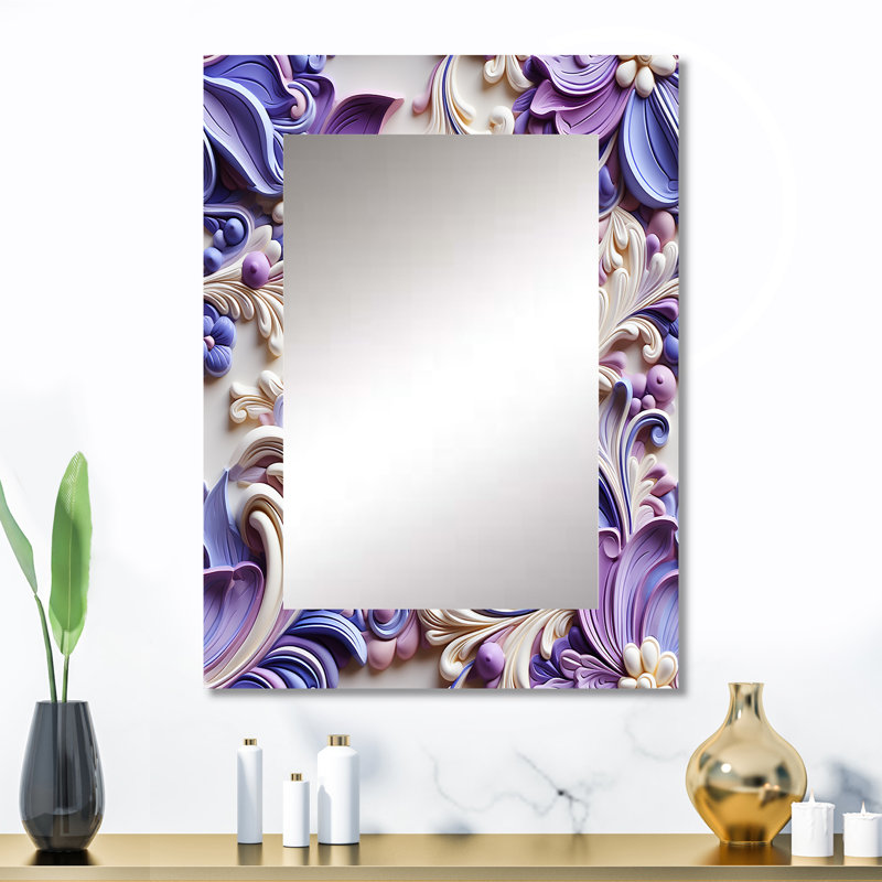 Mauve, lavande mauve, motif persan - miroir cachemire, miroir mural unique Glam, impression d'art en métal, 32 po x 24 po