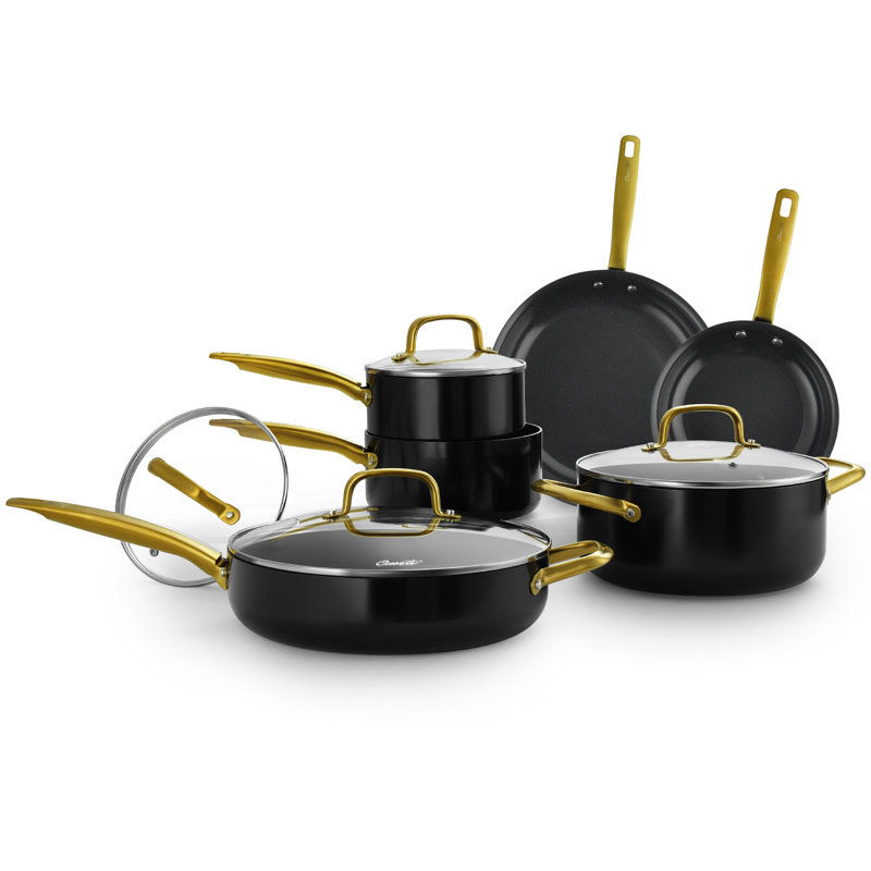 Batterie de cuisine antiadhésive en céramique 14 pièces avec 4 ustensiles de cuisine, allant au four et au lave-vaisselle