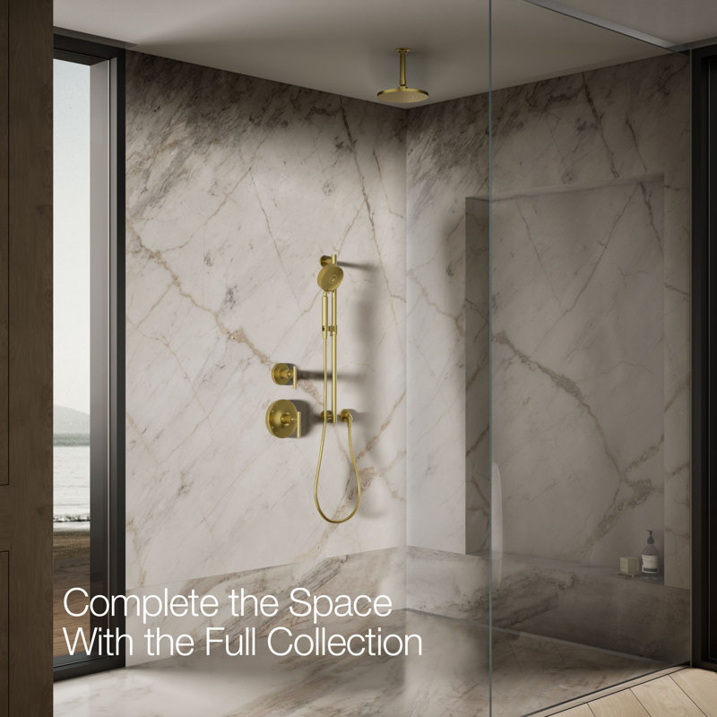 Contemporary Rain Shower Head, Vibrant Brushed Moderne Brass, Round , 2.5 GPM