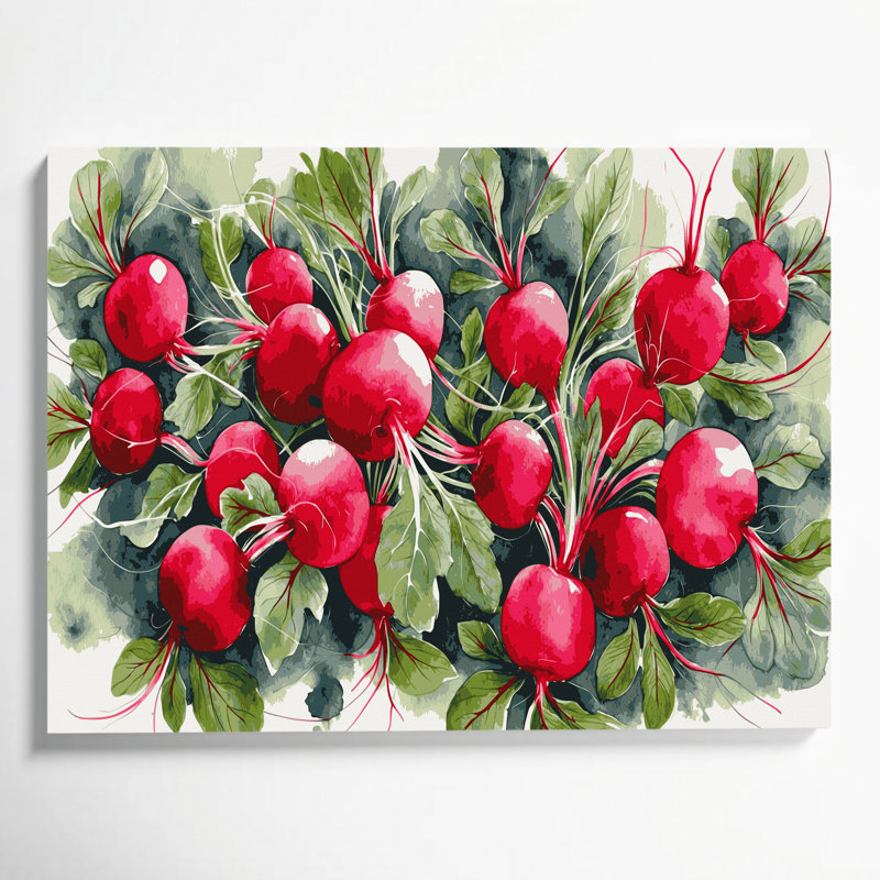 Art mural sur toile beige, légumes et radis, H 20 po x l 24 po