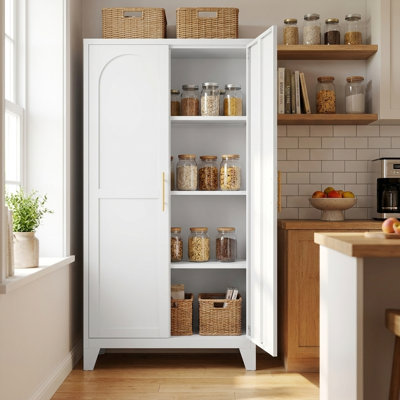 71" Metal Storage Cabinet with 2 Shapely Doors & Adjustable Shelves, Freestanding Steel Storage Cabinet for Bedroom, Living Room, Kitchen & Office
