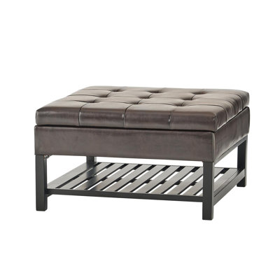 Storage Ottoman Coffee Table,Square Ottoman With Storage And Bottom Rack, Tufted Upholstered Ottomans Coffee Table For Living Room