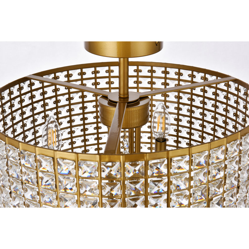 Plafonnier semi-encastré 4 lumières 17 po Dusin, Laiton, Laiton / transparent, H 19 po x l 17 po x P 17 po