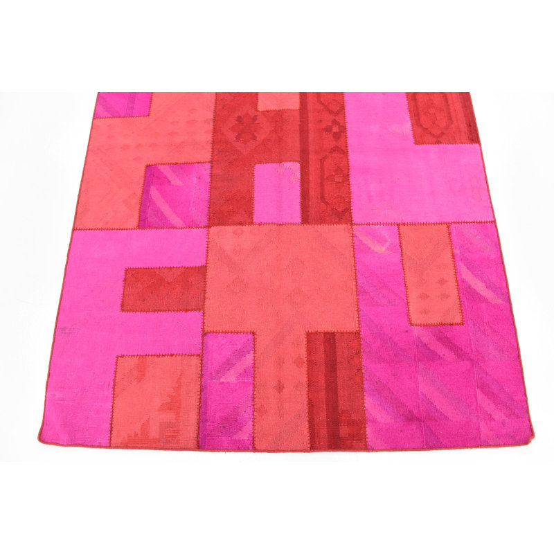 Tapis de la zone en laine rouge/rose 4 pi 6 po x 6 pi en laine one-of-kind à la main noué la new age Mirfield