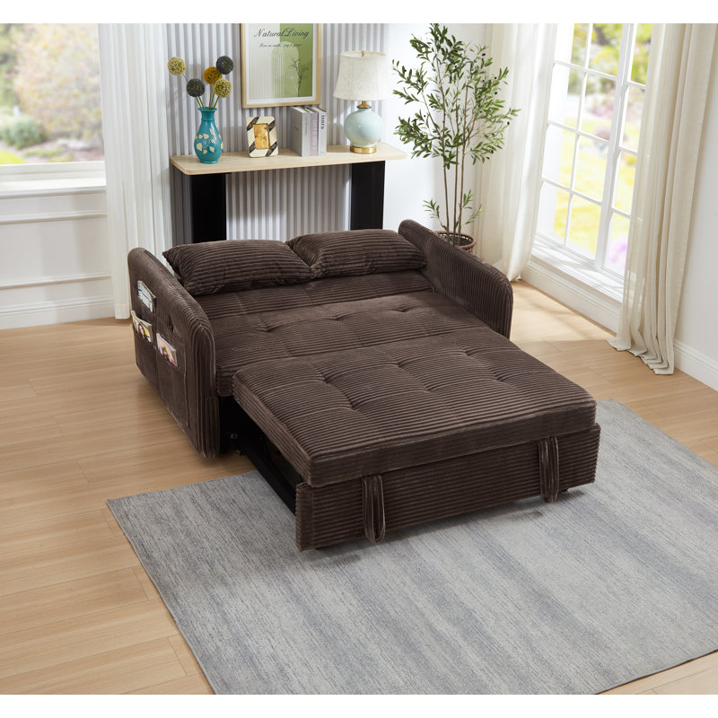 55.2" Sleeper Couch Corduroy Pull Out Sofa Bed, Brown