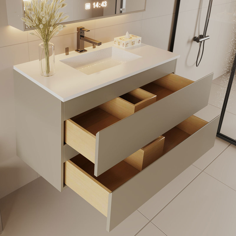 Meuble-lavabo mural - meuble-lavabo flottant moderne avec tiroirs à fermeture en douceur, portes en stratifié, fabrication en contreplaqué, largeur de 36 po