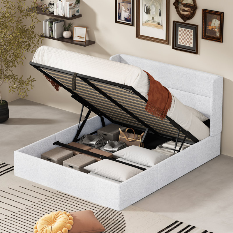 Moss Green Queen Upholstered Platform Bed with Storage