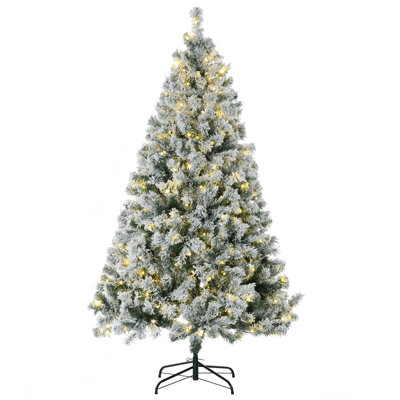 Prelit Artificial Christmas Tree for Holiday Decor with Snow Flocked Branches, LED Lights, and Steel Base, Creating a Festive Atmosphere