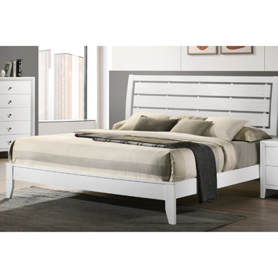 Mobilier de chambre à coucher moderne très grand lit - Finition blanche et conception géométrique Lit de tête de lit légèrement incurvé pour plus de confort