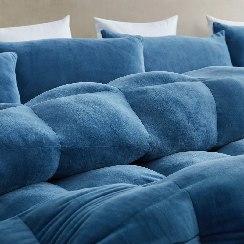 Ensemble d'édredon en microfibre 5 pièces, Bleu, Édredon pour très grand lit + 2 très grandes ta