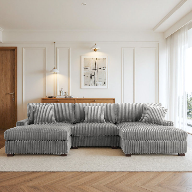 5 Seater Sofa & Chaise, Light Grey Polyester/Foam Padding