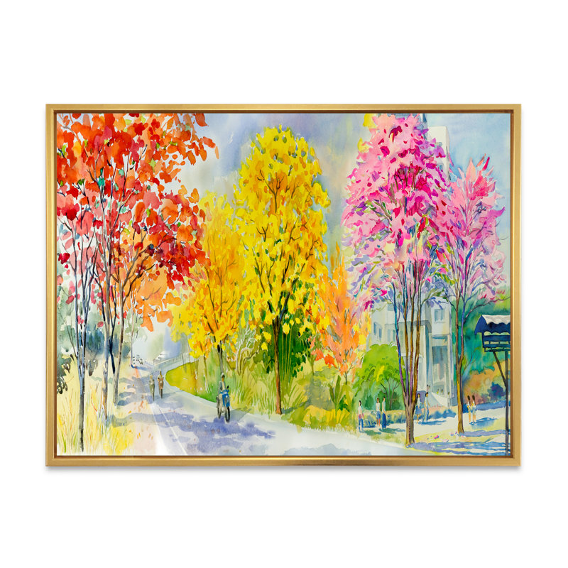«Path To Four Season Trees», reproduction encadrée sur toile, H 24 po x l 36 po x P 1 po, Cadre flottant doré