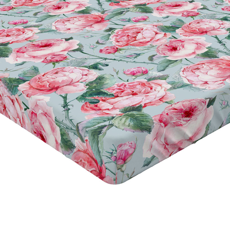 Drap-housse floral Ambesonne, Bleu pâle, rose pastel / floral, Drap-housse de taille très grand