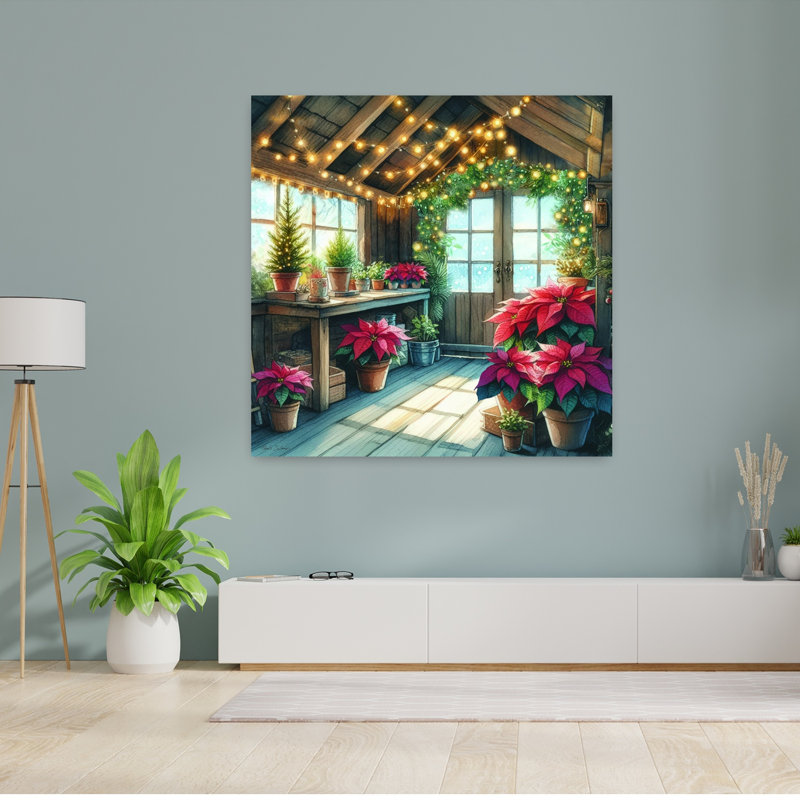 Poinsettia Garden Shed by Nicole DeCamp - Wrapped Canvas Print, 121.92 cm H x 121.92 cm W