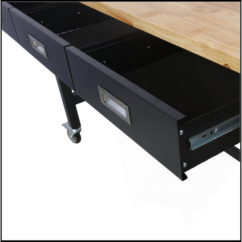 60In Work Bench, Workbench With Drawer Storage, Heavy Duty Work Table With Wheels For Garage Home Office
