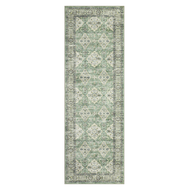 Machine Washable Rug with Rubber Backing for Living Room Oriental Non-Slip Dining Room Rug Easy-Cleaning Floor Carpet for Bedroom Office Playroom