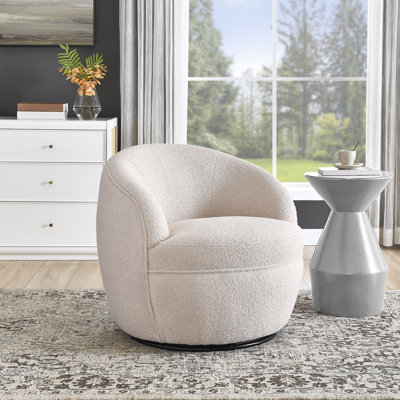 Mynevere Teddy-Fabric Swivel Barrel Chair by Wrought Studio
