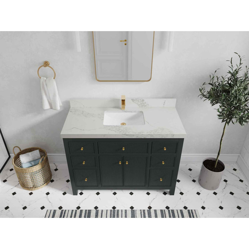 Ensemble de meuble-lavabo simple 48 po Calacatta Nuvo Quartz, Calacatta Nuvo