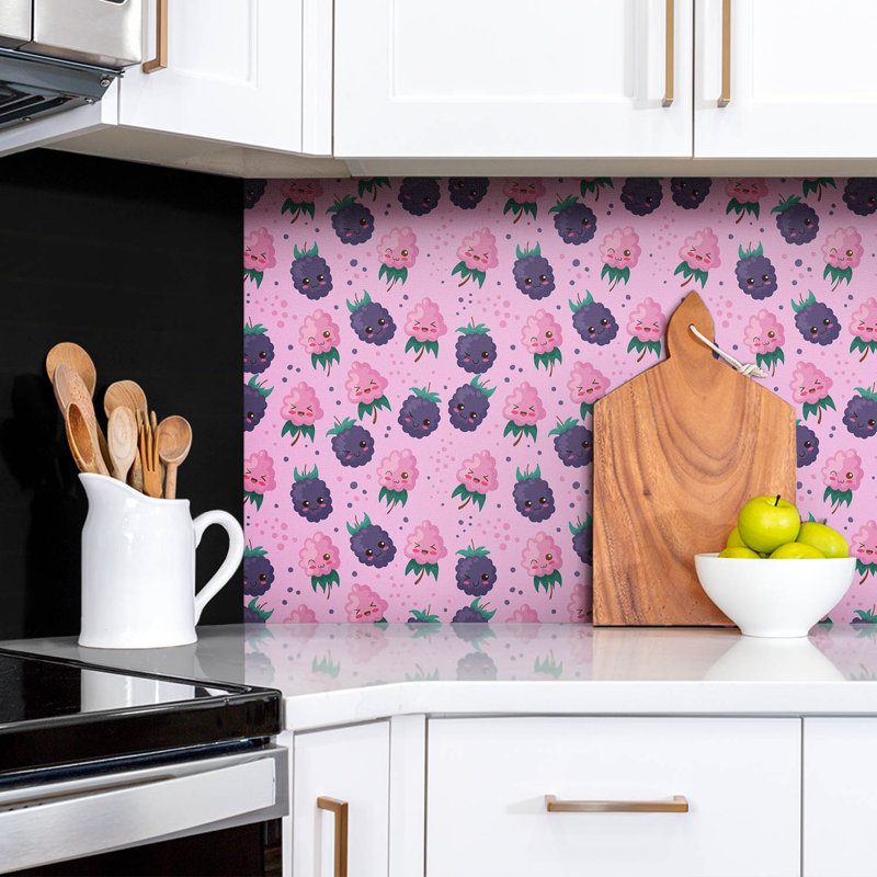 Self Adhesive Vinyl Splashback Wall Panel Sticker Tile Peel Stick 100x50 cm Pink cartoon fruits