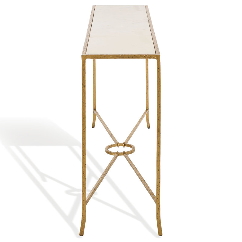 Markley Forged Metal Rectangle Console Table, Brass/white