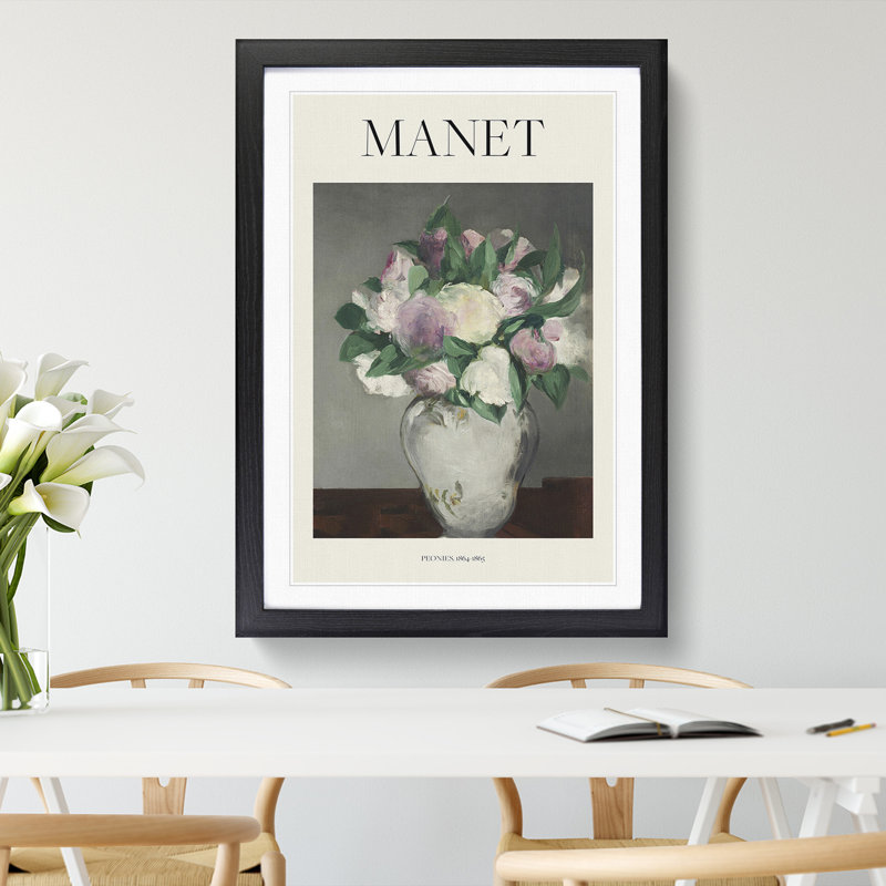 Peonies by Edouard Manet - Picture Frame Painting, 48cm H x 36cm W x 2cm D, Black