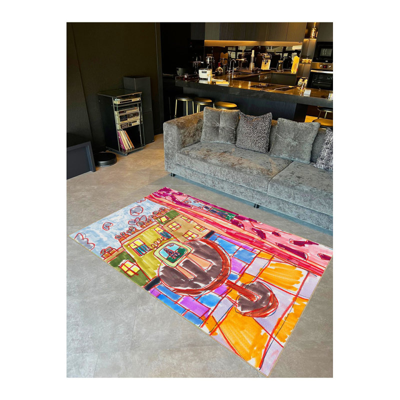 Tapis multicolore multicolore à motif tissé à motif tissé et lavable à la machine, Tapis de couloir 4 pi 11 po x 9 pi 10 po