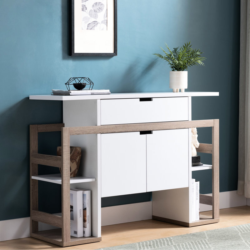 Buffet Cabinet For Modern Kitchen Organization - 4 Shelves, White & Dark Taupe Streamlined Appearance Modernize Your With Storage Maximize Utilization Of Space