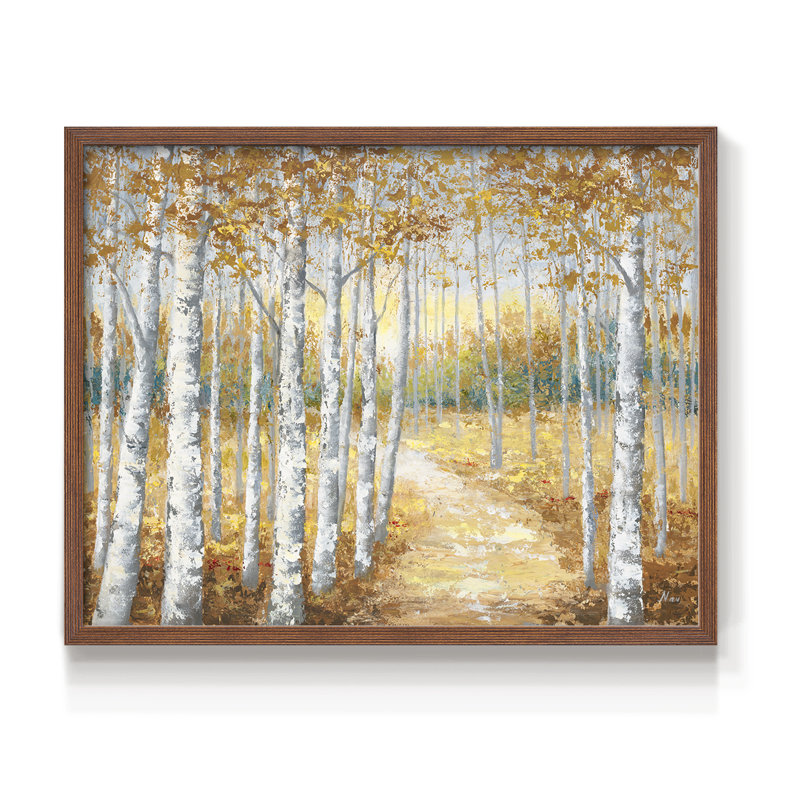 Birch Path I -Framed Print - Restickable, H 11 po x l 14 po, Noyer