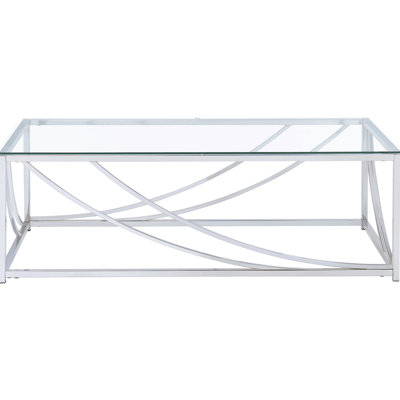 Et table basse rectangulaire en verre avec pieds en métal pour le salon - 17 po de hauteur, 46,95 de largeur, 23,5 de profondeur, aspect contemporain, entretien facile