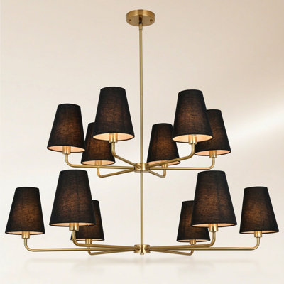 12-Light Adjustable Sputnik Chandelier – Linen Shades, Sloped-Ceiling Compatible, Dimmable Dining Room Statement Fixture.