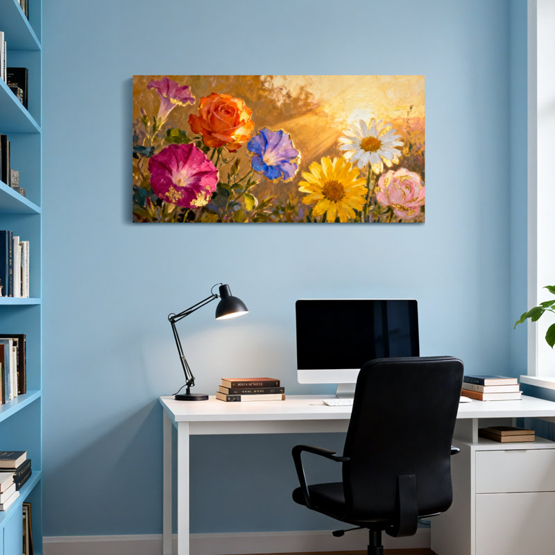Plants &Flowers Colourful Flowers In Sunlight Garden Scene, 16" H x 32" W