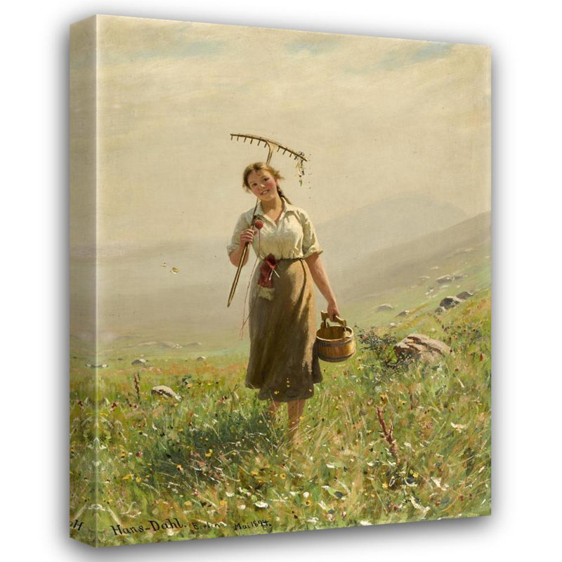 «A Young Woman in the Meadow» par Hans Dahl - Art mural sur toile tendue avec châssis, H 48 po x l 33 po